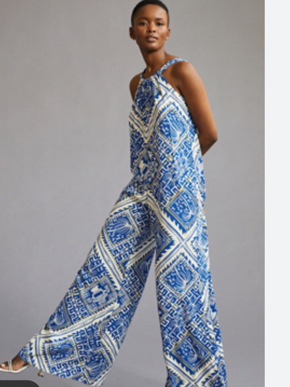Anthropology Corey Lynn Calter S Sienna softcore open blue motif wide jumpsuit